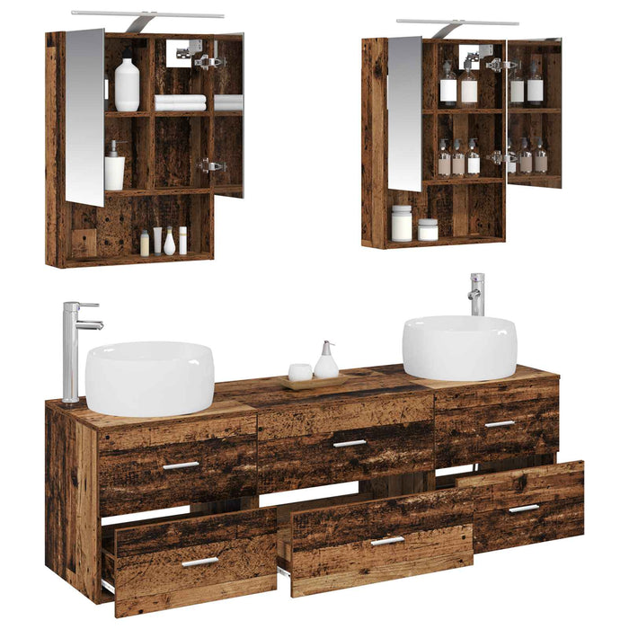 Set de mobilier pentru baie 5 pcs Lemn vechi WALTI