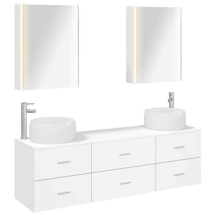 Set de mobilier pentru baie 5 pcs Alb Lemn prelucrat și sticlă WALTI