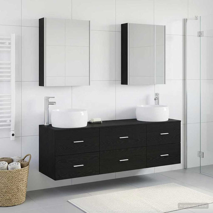 Set de mobilier pentru baie 5 pcs Stejar Negru WALTI