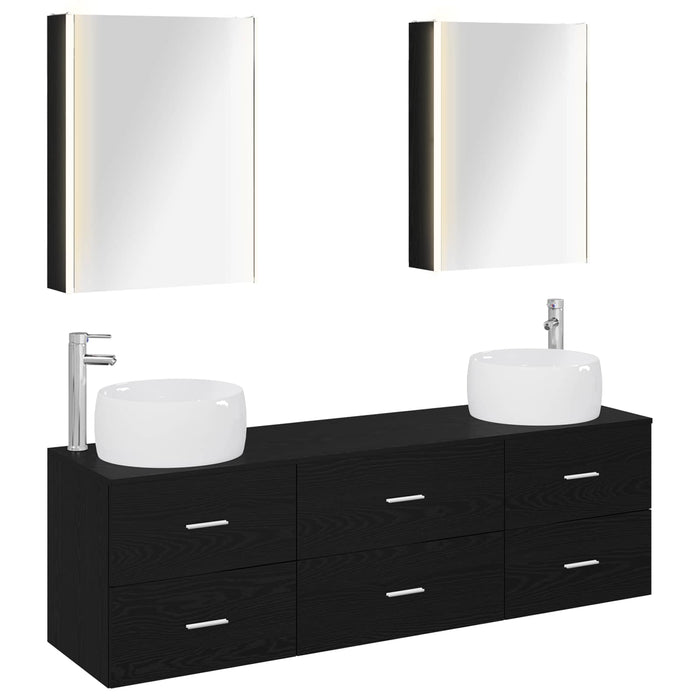Set de mobilier pentru baie 5 pcs Stejar Negru WALTI