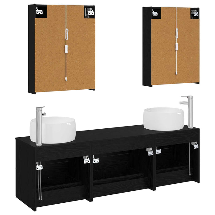 Set de mobilier pentru baie 5 pcs Stejar Negru WALTI