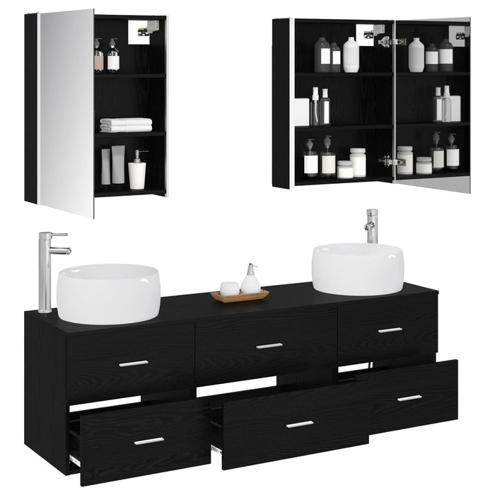 Set de mobilier pentru baie 5 pcs Stejar Negru WALTI