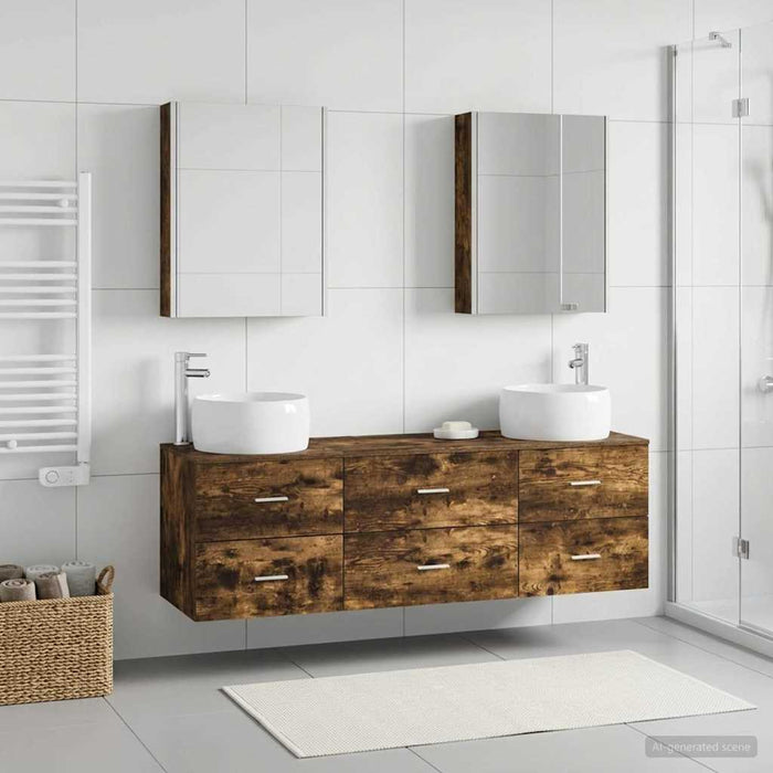 Set de mobilier pentru baie 5 buc. Stejar fumuriu WALTI