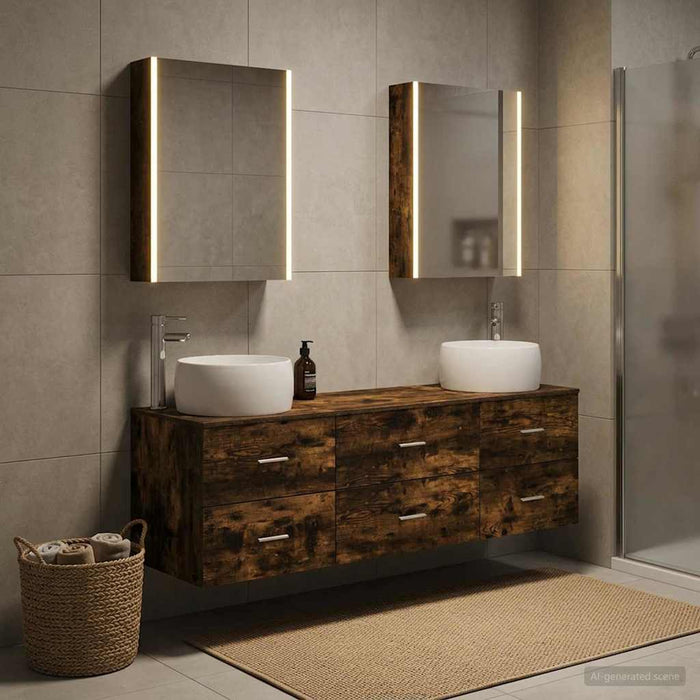 Set de mobilier pentru baie 5 buc. Stejar fumuriu WALTI