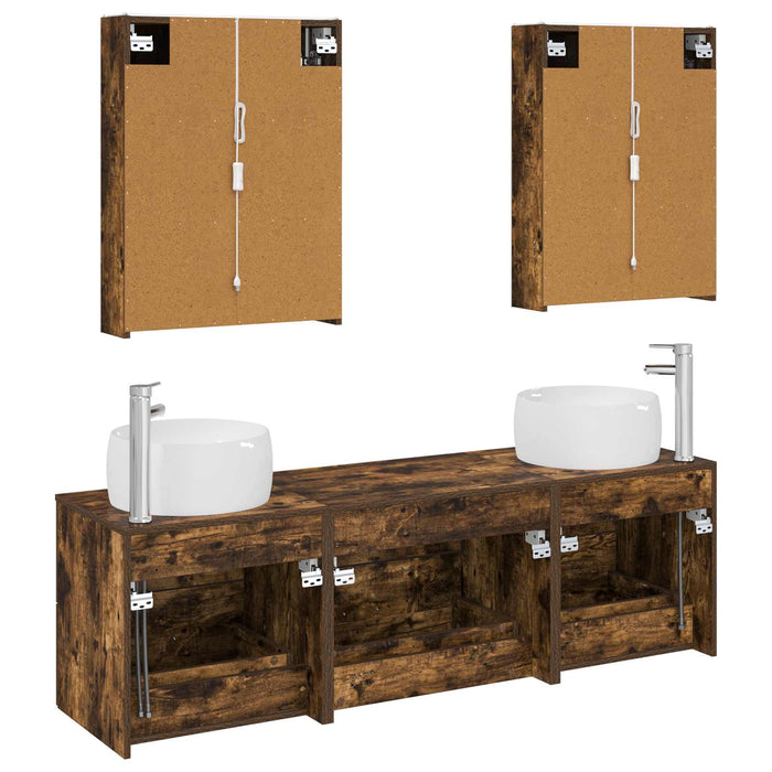 Set de mobilier pentru baie 5 pcs Stejar fumuriu WALTI