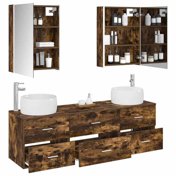 Set de mobilier pentru baie 5 pcs Stejar fumuriu WALTI