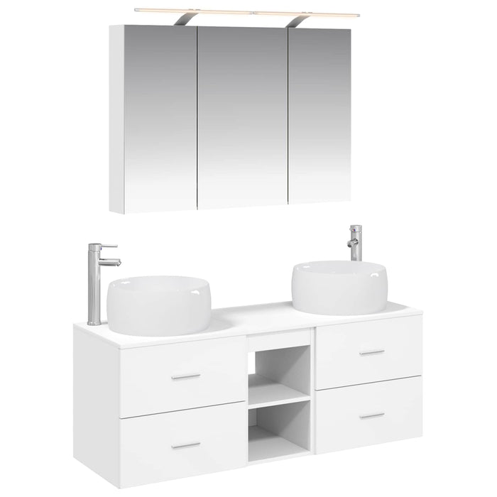 Set de mobilier pentru baie 4 pcs Alb Lemn prelucrat și sticlă WALTI