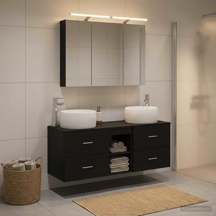 Set de mobilier pentru baie 4 pcs Stejar Negru WALTI