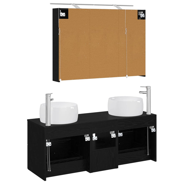 Set de mobilier pentru baie 4 pcs Stejar Negru WALTI