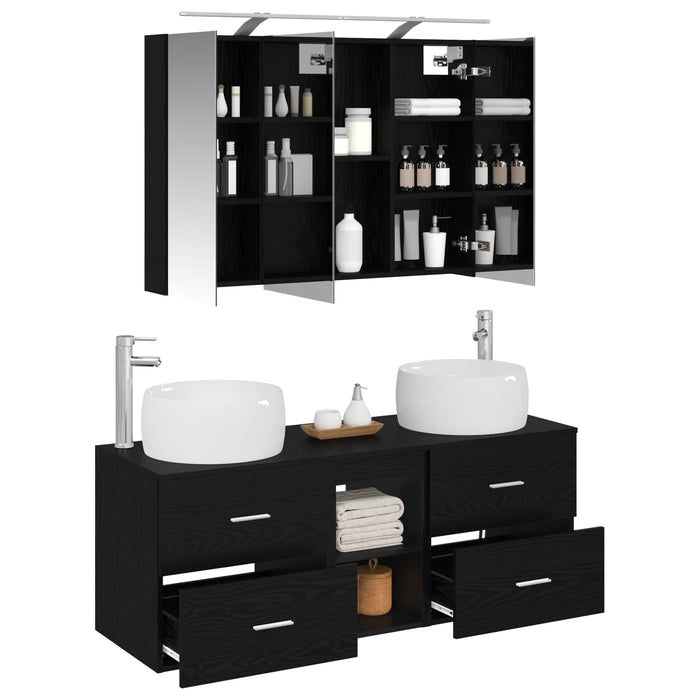 Set de mobilier pentru baie 4 pcs Stejar Negru WALTI
