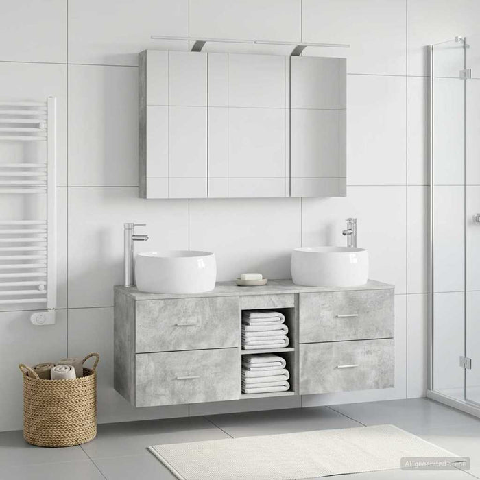 Set de mobilier pentru baie 4 pcs Gri Beton WALTI