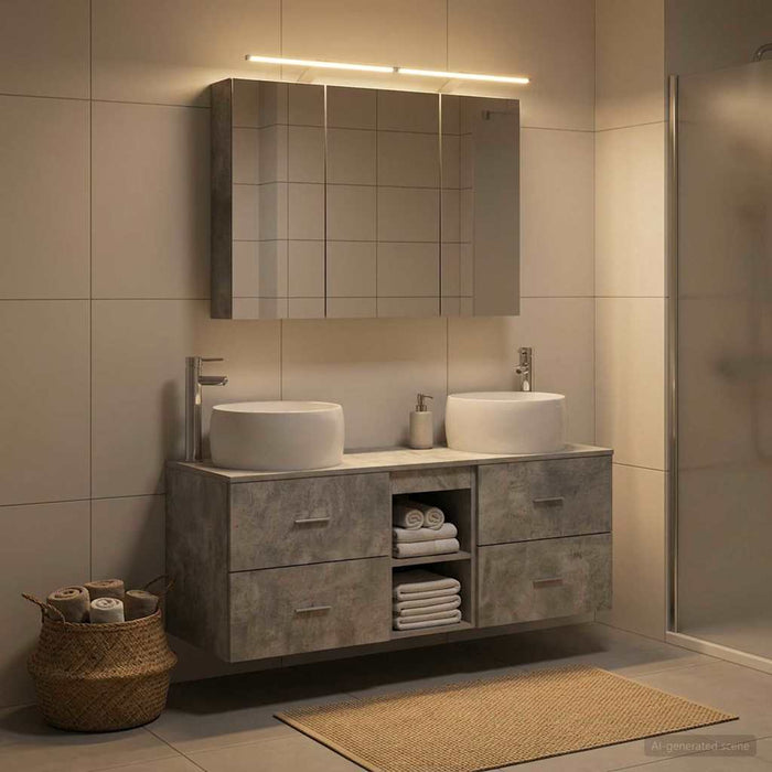 Set de mobilier pentru baie 4 buc. Gri Beton - WALTI WALTI