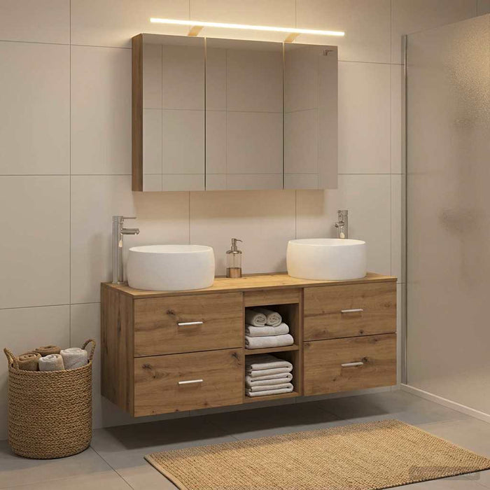 Set de mobilier pentru baie 4 buc. Stejar Artizanal WALTI