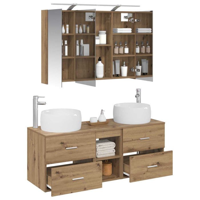 Set de mobilier pentru baie 4 pcs Stejar Artizanal WALTI