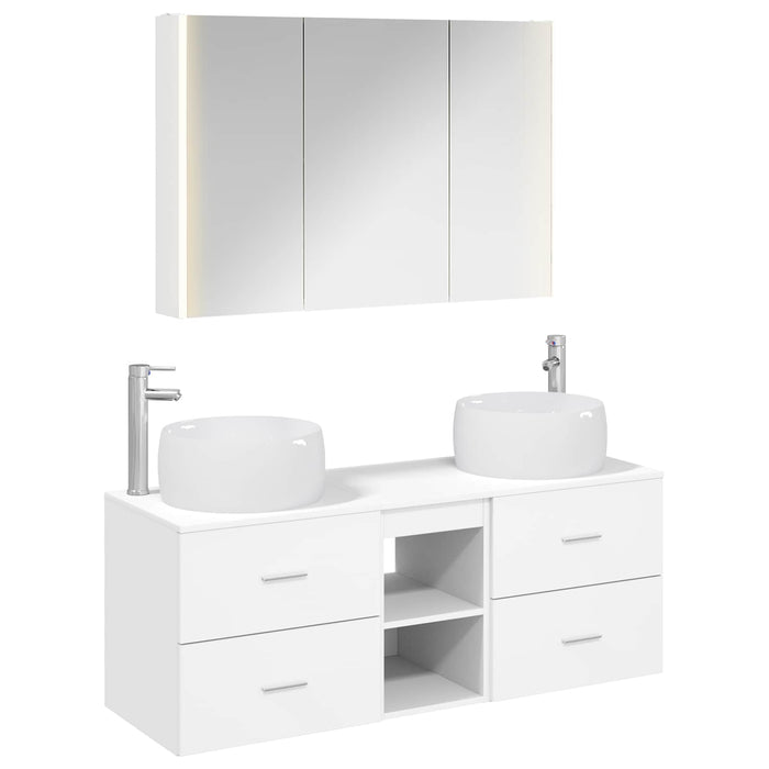 Set de mobilier pentru baie 4 pcs Alb Lemn prelucrat și sticlă WALTI