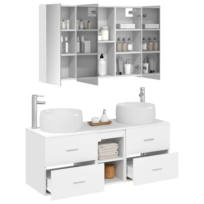 Set de mobilier pentru baie 4 pcs Alb Lemn prelucrat și sticlă WALTI