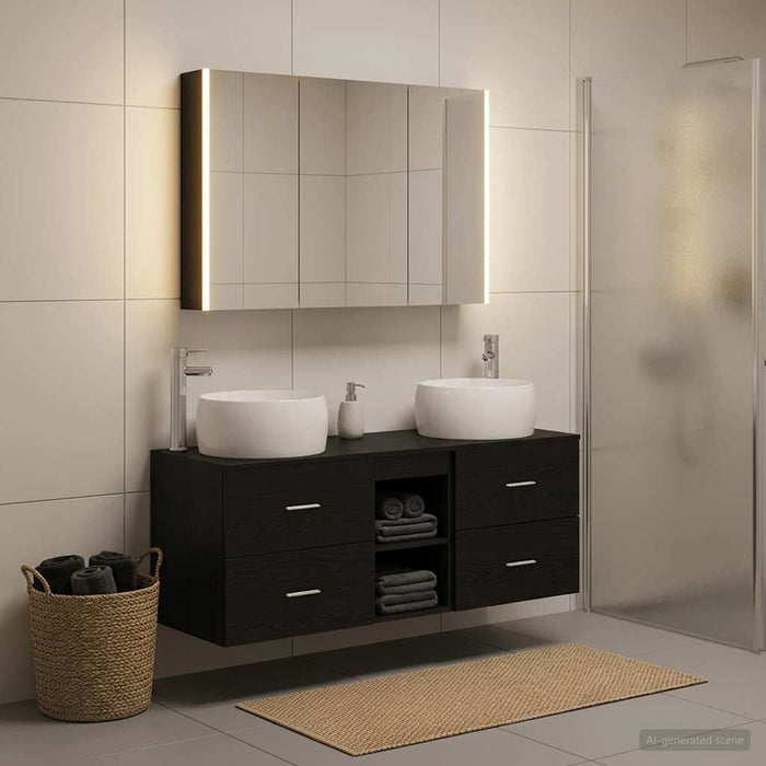 Set de mobilier pentru baie 4 buc. Stejar Negru - WALTI WALTI
