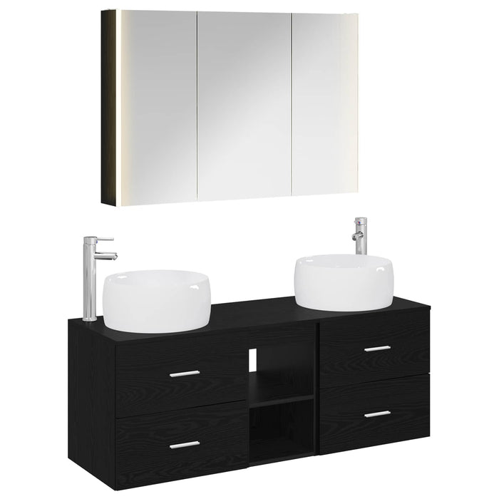 Set de mobilier pentru baie 4 pcs Stejar Negru WALTI