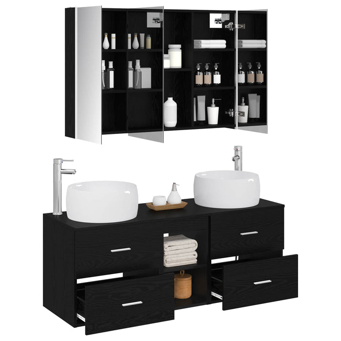 Set de mobilier pentru baie 4 pcs Stejar Negru WALTI