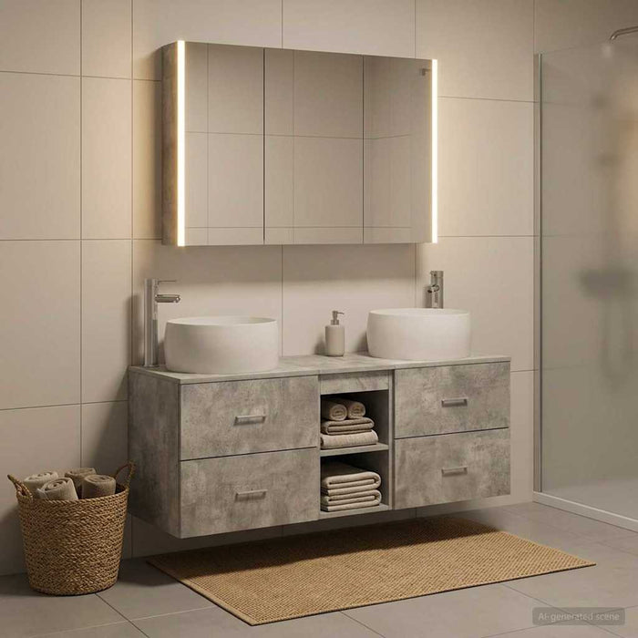 Set de mobilier pentru baie 4 buc. Gri Beton - WALTI WALTI