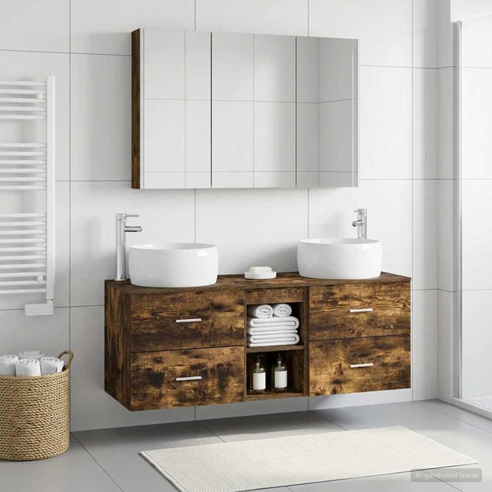 Set de mobilier pentru baie 4 pcs Stejar fumuriu WALTI