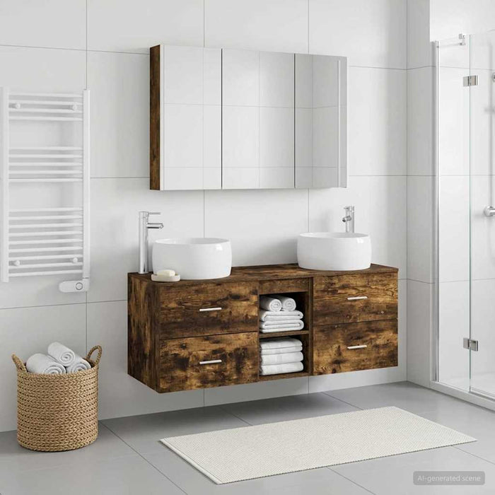 Set de mobilier pentru baie 4 pcs Stejar fumuriu WALTI