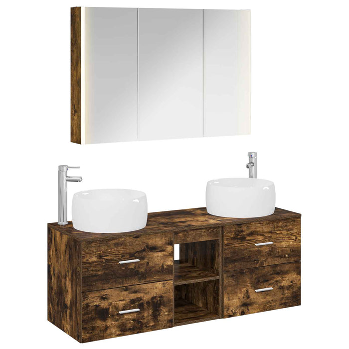Set de mobilier pentru baie 4 pcs Stejar fumuriu WALTI