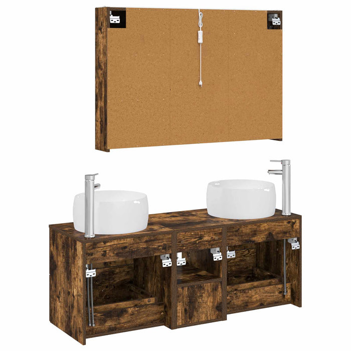 Set de mobilier pentru baie 4 pcs Stejar fumuriu WALTI