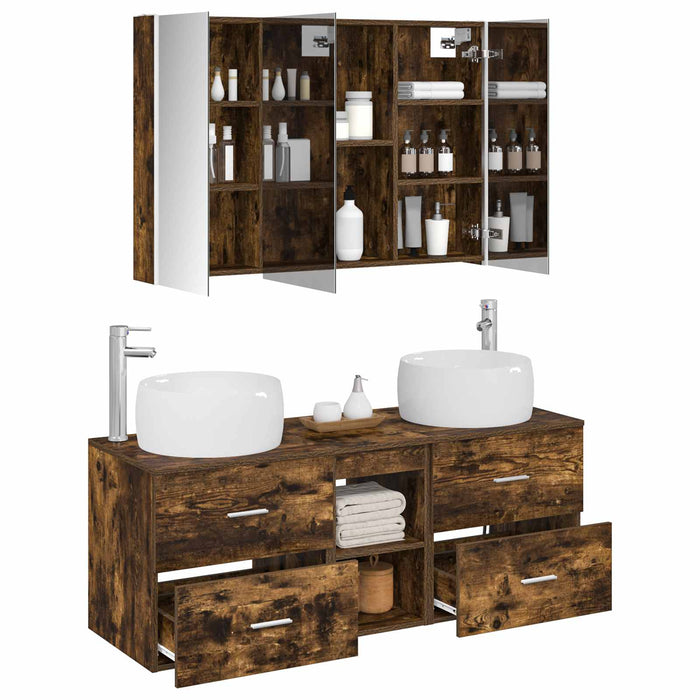Set de mobilier pentru baie 4 pcs Stejar fumuriu WALTI