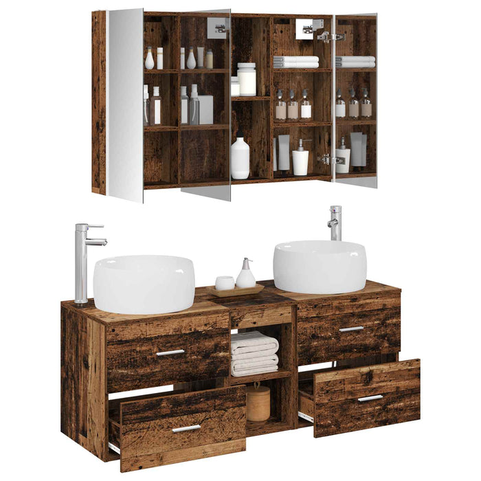 Set de mobilier pentru baie 4 pcs Lemn vechi WALTI