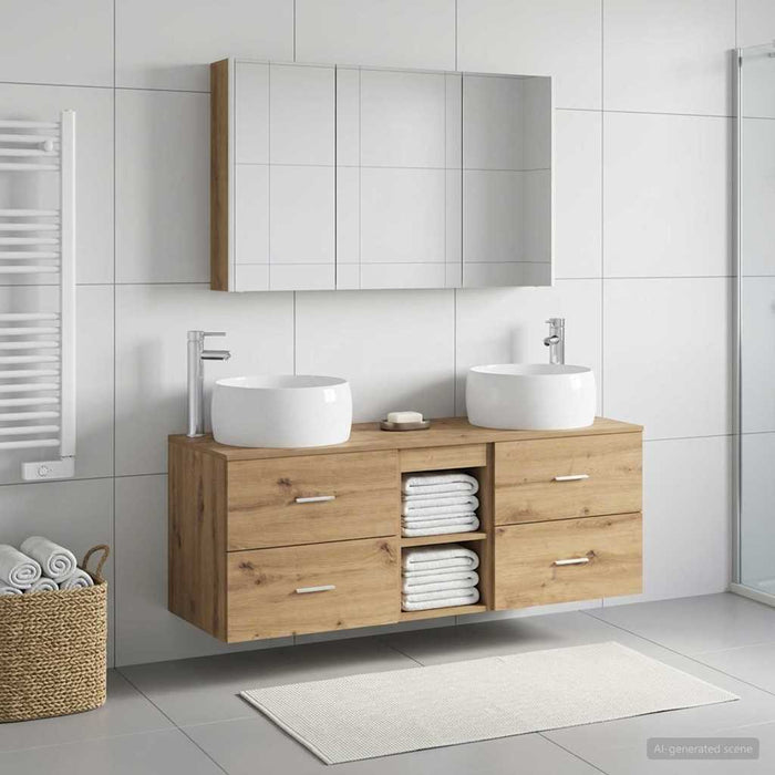 Set de mobilier pentru baie 4 pcs Stejar Artizanal WALTI