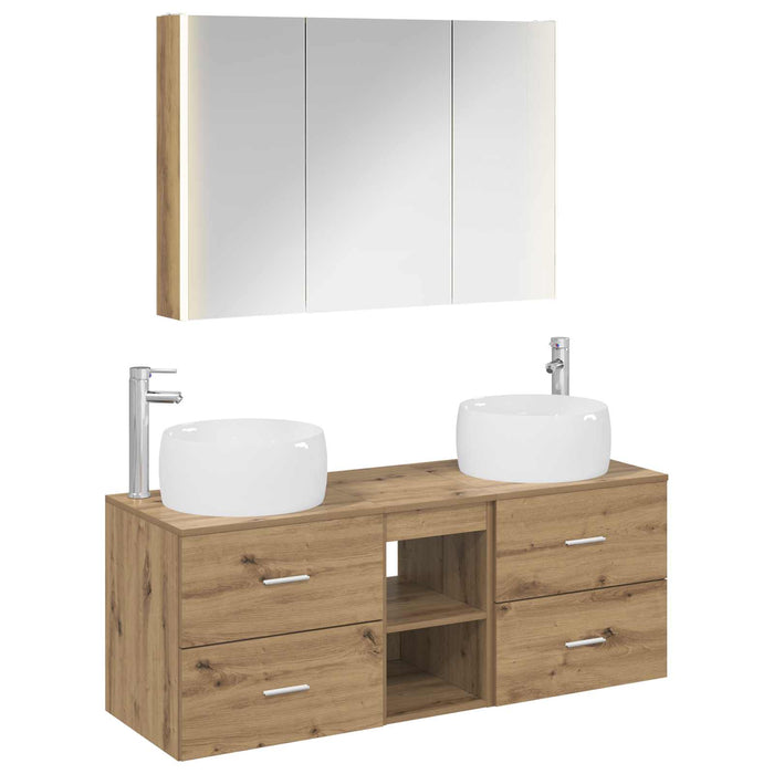 Set de mobilier pentru baie 4 pcs Stejar Artizanal WALTI