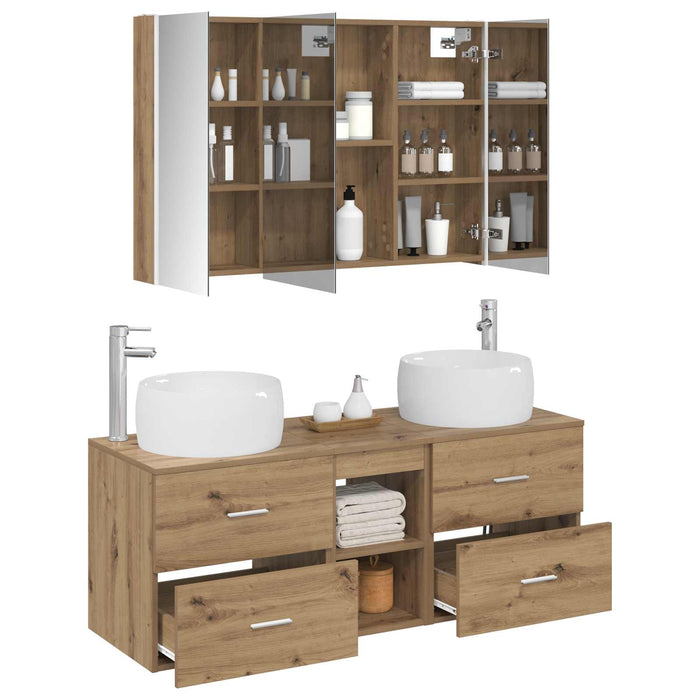 Set de mobilier pentru baie 4 pcs Stejar Artizanal WALTI