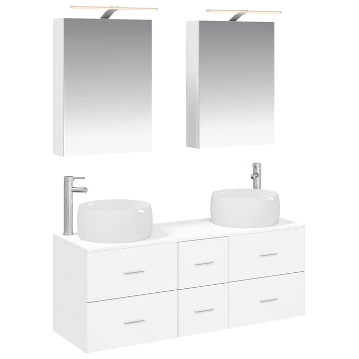 Set de mobilier pentru baie 5 pcs Alb Lemn prelucrat și sticlă WALTI