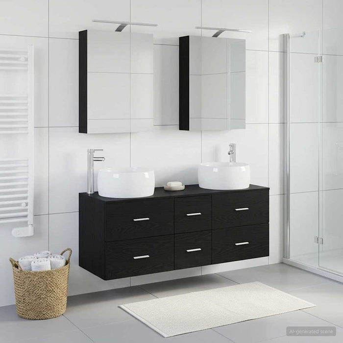 Set de mobilier pentru baie 5 pcs Stejar Negru WALTI