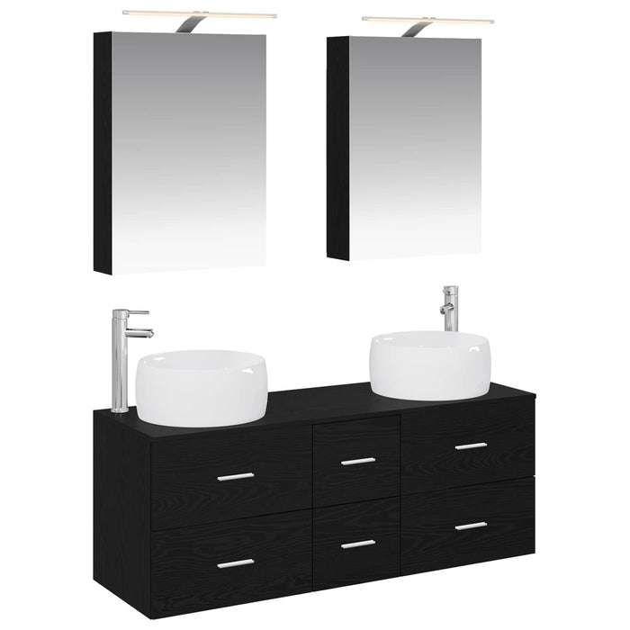 Set de mobilier pentru baie 5 pcs Stejar Negru WALTI
