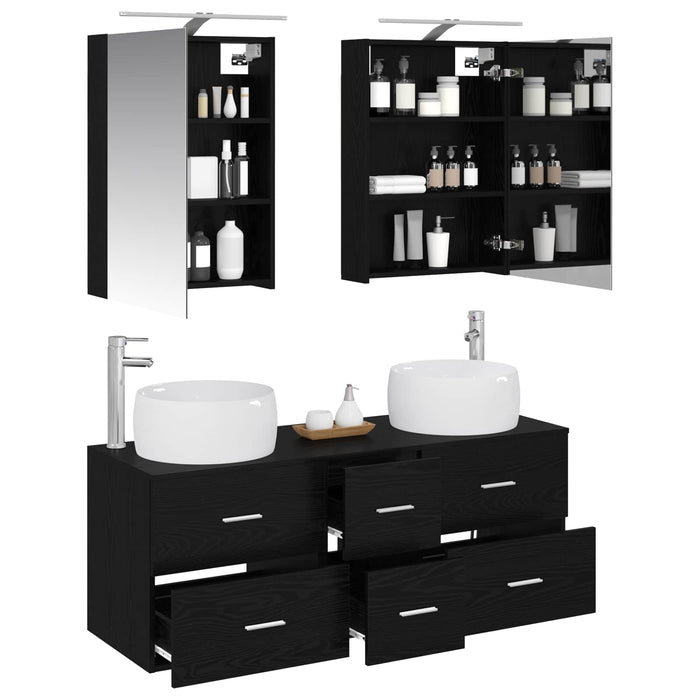 Set de mobilier pentru baie 5 pcs Stejar Negru WALTI