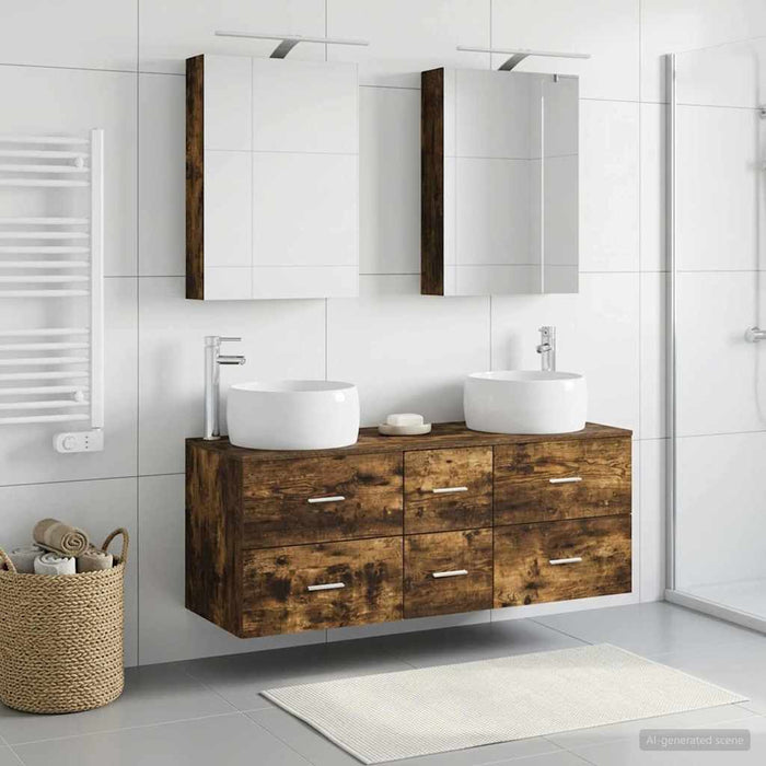 Set de mobilier pentru baie 5 pcs Stejar fumuriu WALTI
