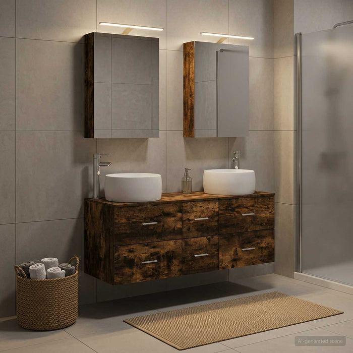 Set de mobilier pentru baie 5 buc. Stejar fumuriu - WALTI WALTI