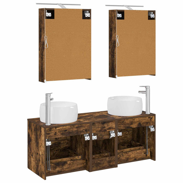Set de mobilier pentru baie 5 pcs Stejar fumuriu WALTI