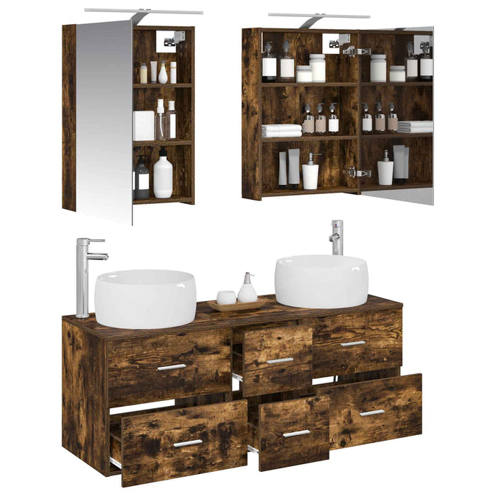 Set de mobilier pentru baie 5 pcs Stejar fumuriu WALTI