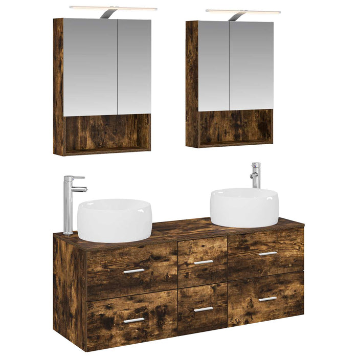 Set de mobilier pentru baie 5 pcs Stejar fumuriu WALTI