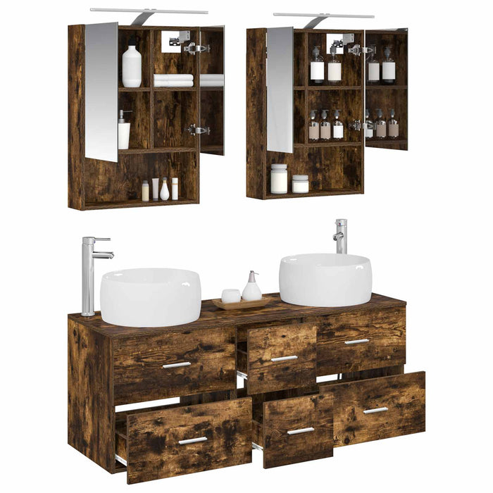 Set de mobilier pentru baie 5 pcs Stejar fumuriu WALTI