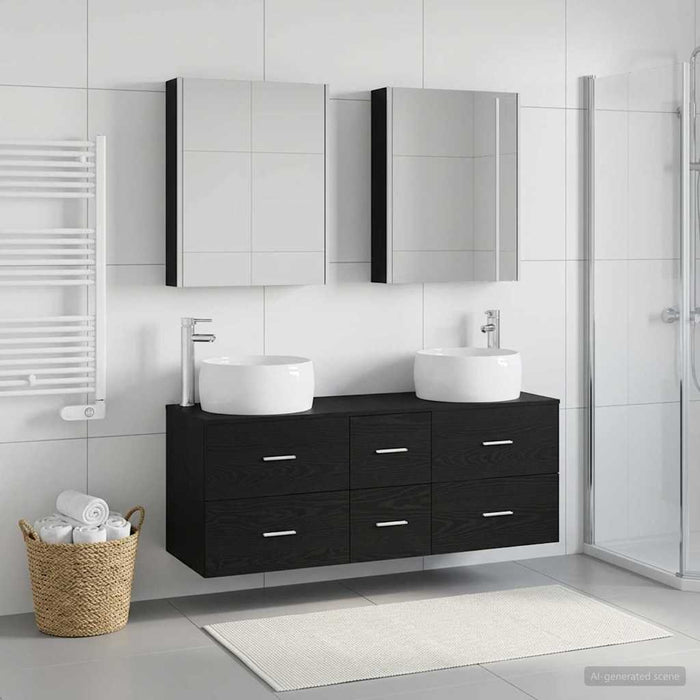 Set de mobilier pentru baie 5 pcs Stejar Negru WALTI