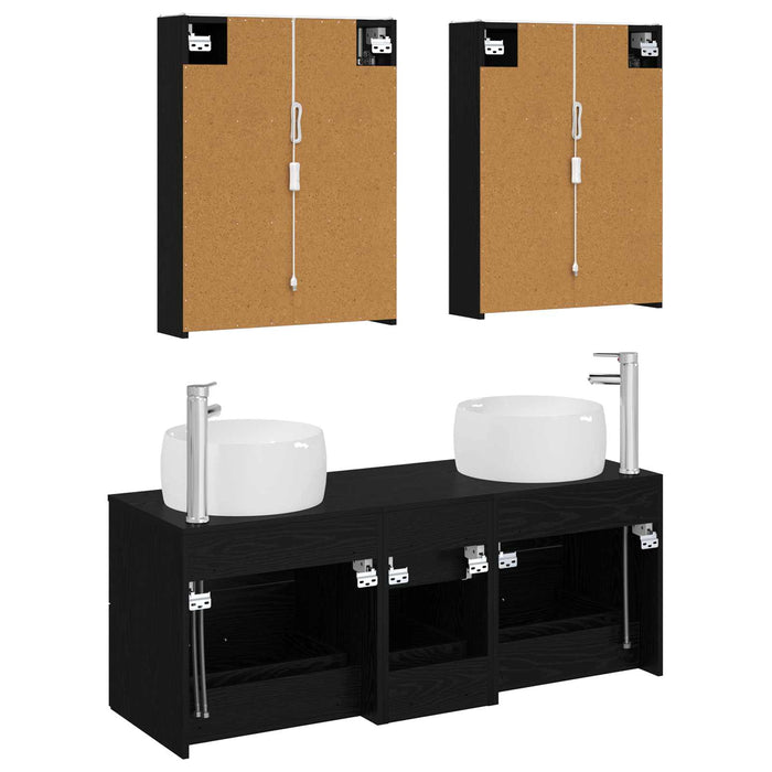 Set de mobilier pentru baie 5 pcs Stejar Negru WALTI