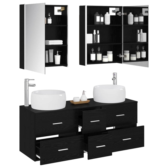 Set de mobilier pentru baie 5 pcs Stejar Negru WALTI