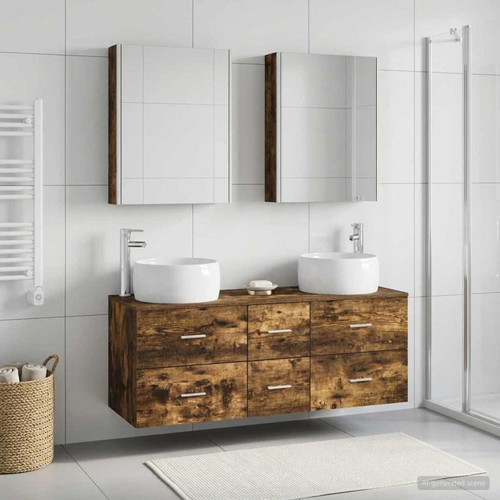 Set de mobilier pentru baie 5 pcs Stejar fumuriu WALTI
