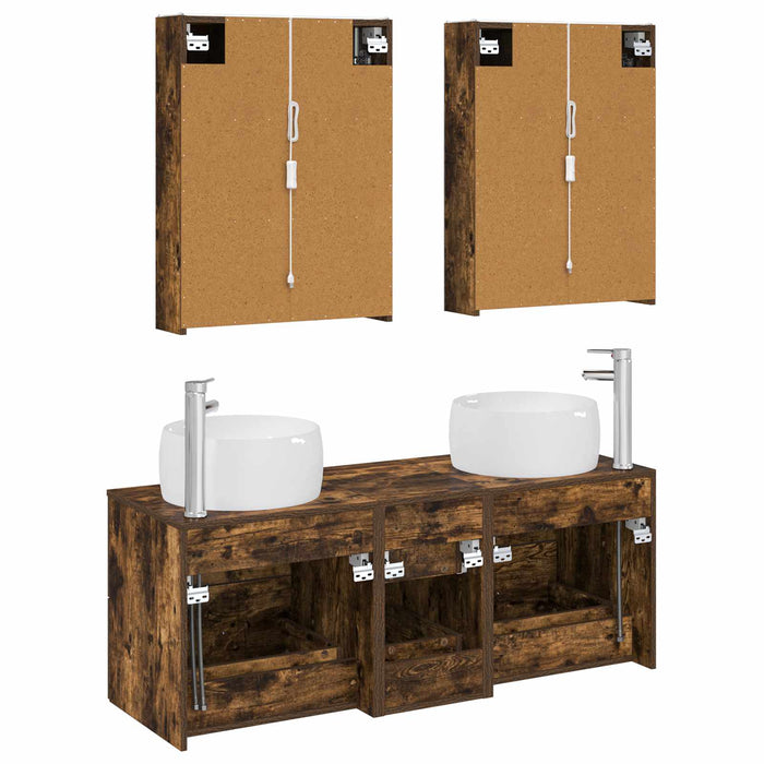 Set de mobilier pentru baie 5 pcs Stejar fumuriu WALTI