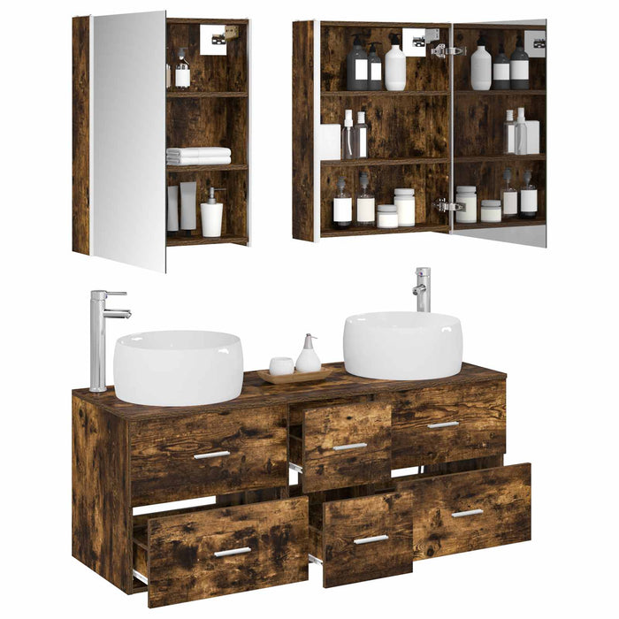 Set de mobilier pentru baie 5 pcs Stejar fumuriu WALTI