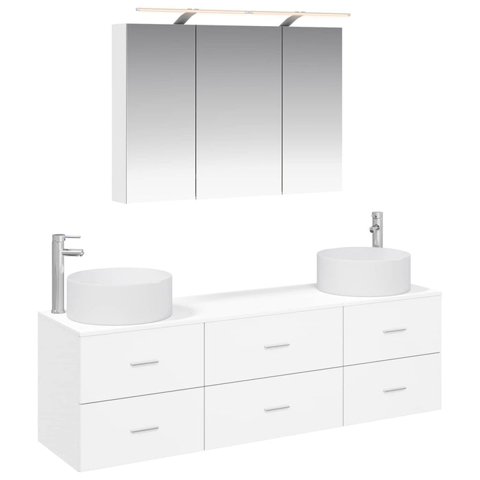 Set de mobilier pentru baie 4 pcs Alb Lemn prelucrat și sticlă WALTI